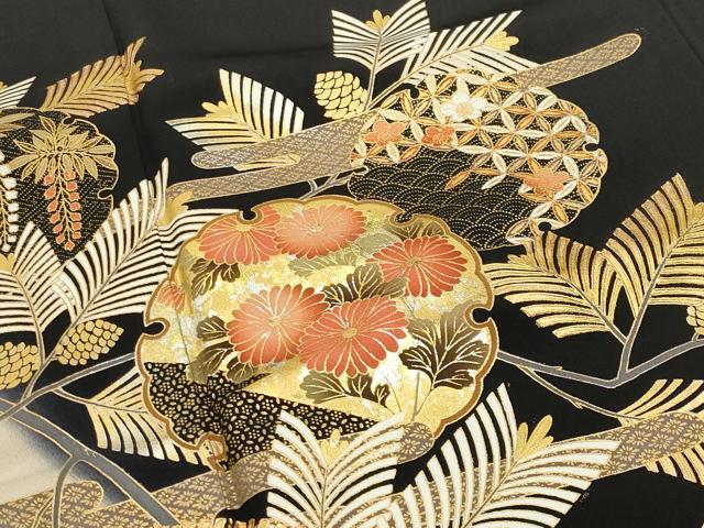 平和屋着物●豪華黒留袖 飛鶴雪輪花文 暈し染め 金銀彩 ロング丈 正絹 逸品 未使用 CABB0227gh