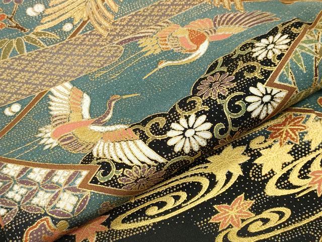 平和屋着物●豪華黒留袖 飛鶴雪輪花文 暈し染め 金銀彩 ロング丈 正絹 逸品 未使用 CABB0227gh
