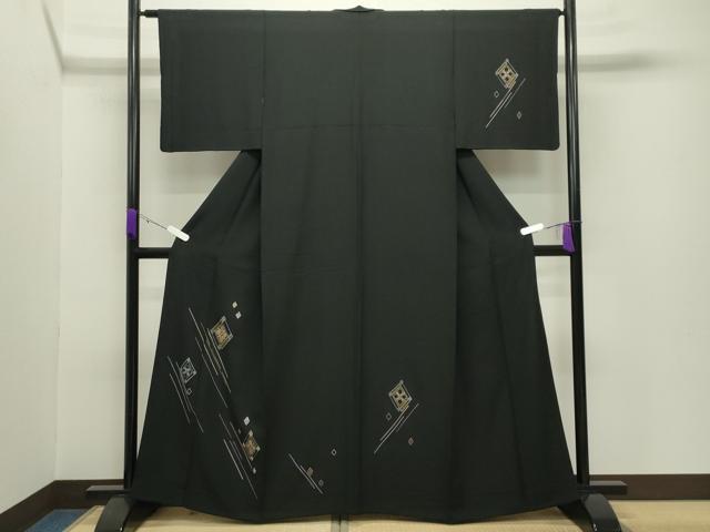 平和屋着物●訪問着 竹屋町刺繍 菱花文 黒地 金彩 正絹 逸品 CABB0228gh