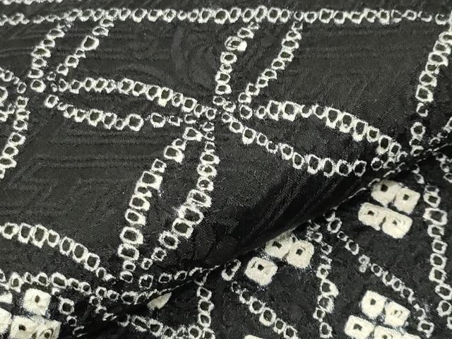 平和屋着物●本疋田絞り 小紋 吉祥花文 黒地 正絹 逸品 CABB0234gh