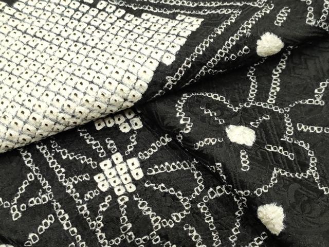 平和屋着物●本疋田絞り 小紋 吉祥花文 黒地 正絹 逸品 CABB0234gh