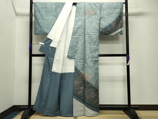 平和屋着物●中国三大刺繍 スワトウ刺繍 総刺繍 訪問着 紬地 杢目絞り 花唐草文 正絹 逸品 未使用 CABB0253gh