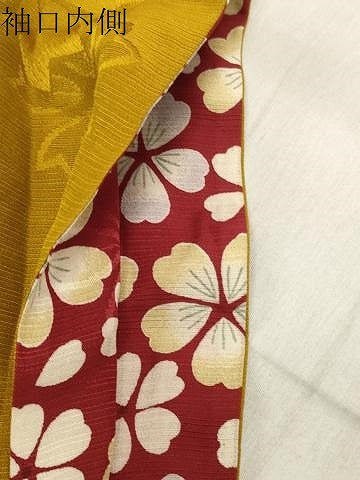 平和屋着物●振袖用長襦袢 無双仕立て 舞桜地紋 黄金色 やまと誂製 半衿刺繍 正絹 逸品 CABB0262gh