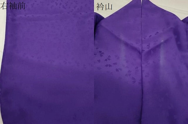 平和屋着物●小振袖 二尺袖 色無地 舞桜地紋 本紫色 胴抜き仕立て 洗える着物 CABB0276gh