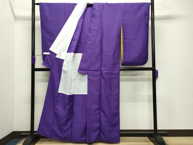 平和屋着物●小振袖 二尺袖 色無地 舞桜地紋 本紫色 胴抜き仕立て 洗える着物 CABB0276gh