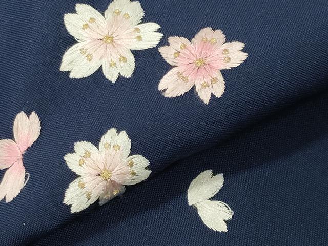 平和屋着物●女性 行灯袴 総刺繍 舞桜文 留紺色 金糸 洗える着物 CABB0282gh