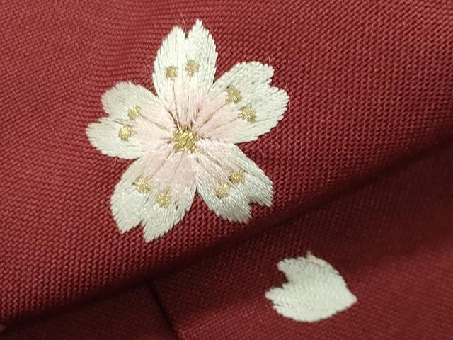 平和屋着物●女性 行灯袴 総刺繍 舞桜文 小豆色 金糸 洗える着物 CABB0284gh