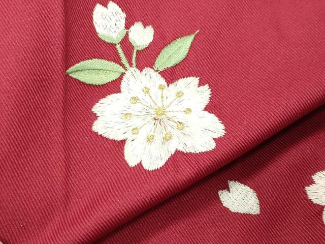 平和屋着物●女性 行灯袴 総刺繍 舞桜文 銀朱色 金糸 洗える着物 CABB0289gh