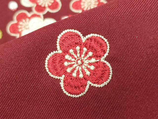 平和屋着物●女性 行灯袴 総刺繍 雪輪梅文 蘇芳色 金糸 洗える着物 CABB0292gh