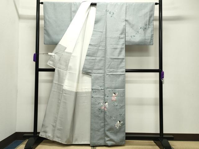 平和屋着物●訪問着 紬地 童子遊び 正絹 逸品 CABB0351gh