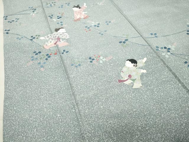 平和屋着物●訪問着 紬地 童子遊び 正絹 逸品 CABB0351gh