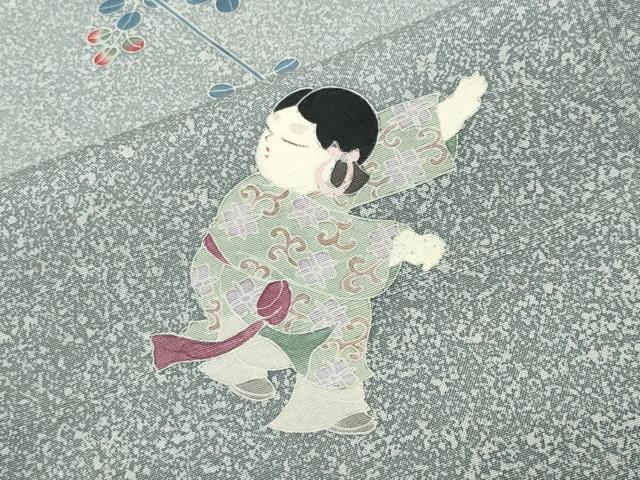 平和屋着物●訪問着 紬地 童子遊び 正絹 逸品 CABB0351gh