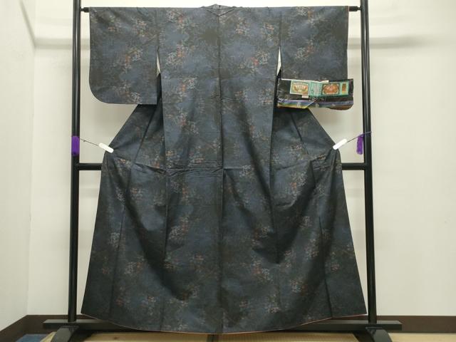 平和屋着物●本場大島紬 9マルキ 泥染め 枝花文 仙太郎織物謹製 証紙付き 正絹 逸品 CABB0365gh