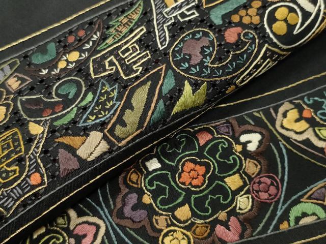 平和屋着物●中国三大刺繍スワトウ刺繍総刺繍訪問着本場縞大島紬結び紐花文金糸切子大島謹製証紙付き 正絹 逸品 未使用 CABB0370gh