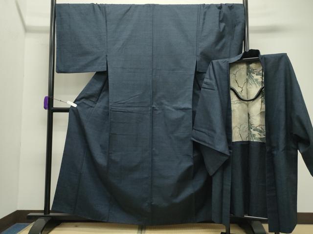平和屋着物●男性 紬 アンサンブル 霞文 褐返色 キングサイズ 正絹 逸品 CABB0374gh