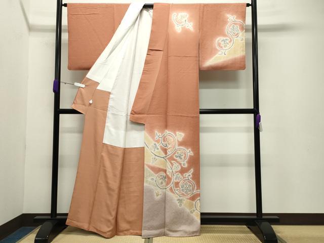 平和屋着物●訪問着 花唐草文 暈し染め 金彩 反端付き 正絹 逸品 CABB0380gh