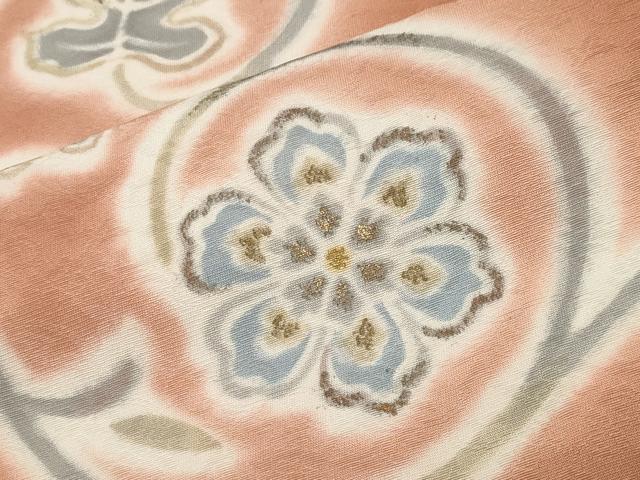 平和屋着物●訪問着 花唐草文 暈し染め 金彩 反端付き 正絹 逸品 CABB0380gh