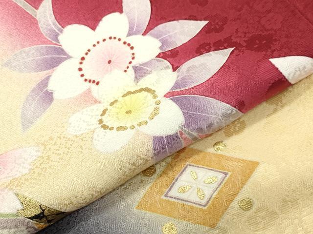 平和屋着物●豪華振袖 駒刺繍 宝尽くし舞桜文 暈し染め 金彩 京都きもの友禅扱い 正絹 逸品 CABB0387gh