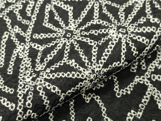 平和屋着物●上質な小紋 総絞り 麻の葉吉祥花文 黒地 正絹 逸品 未使用 CABB0395gh