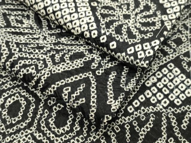 平和屋着物●上質な小紋 総絞り 麻の葉吉祥花文 黒地 正絹 逸品 未使用 CABB0395gh