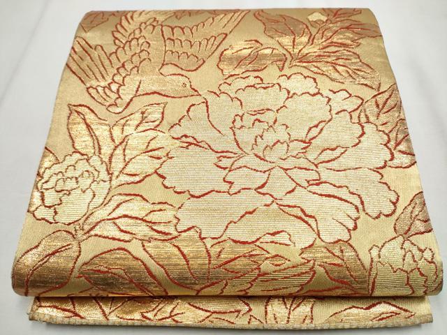 平和屋着物●龍村美術織物 龍村製 六通柄袋帯 花鳥苑錦 金糸 正絹 逸品 CABB0401hy