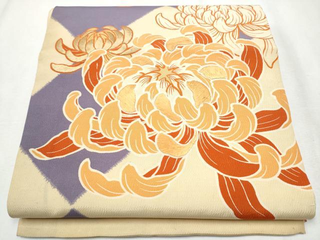 平和屋着物●アンティーク 大正ロマン 丸帯 駒刺繍 乱菊 引き抜き帯 正絹 逸品 CABB0447hy