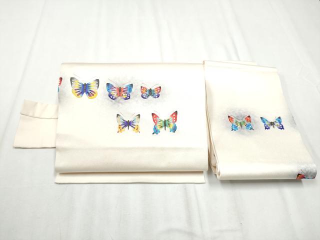 平和屋着物●つけ帯 型染め 舞蝶文 正絹 逸品 CABB0476hy