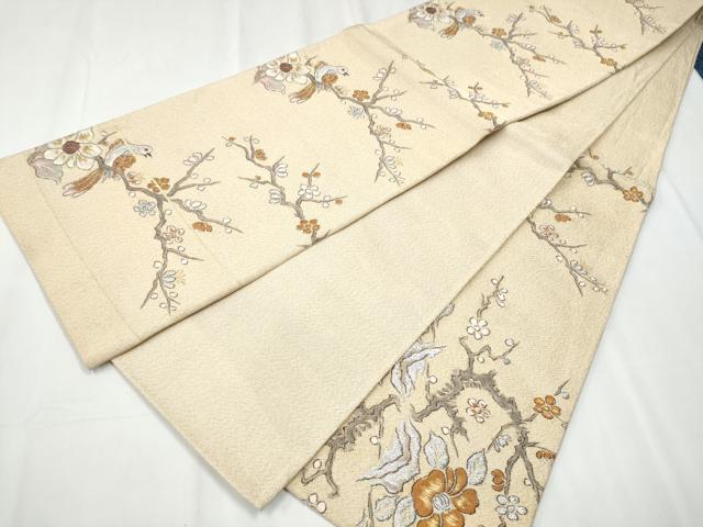 平和屋着物●六通柄袋帯 綴れ 休み鳥枝花文 金銀糸 共箱付き 正絹 逸品 CABB0512hy