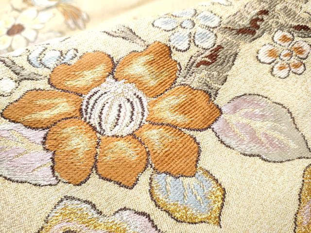 平和屋着物●六通柄袋帯 綴れ 休み鳥枝花文 金銀糸 共箱付き 正絹 逸品 CABB0512hy