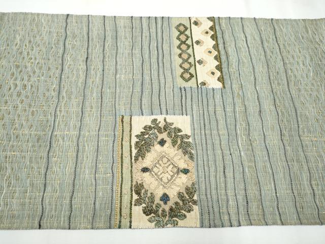 平和屋着物▽スリーシーズン 春夏秋 太鼓柄袋帯 作家物 すくい織 草花文 金糸 正絹 逸品 CABB0529hy
