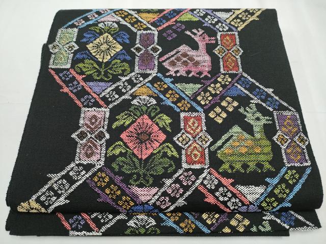 平和屋着物●本場筑前博多織 八寸名古屋帯 有栖川錦 黒地 正絹 逸品 CABB0587hy