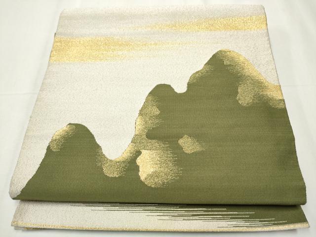 平和屋着物●爪掻き本綴れ 八寸名古屋帯 遠山霞文 金銀糸 正絹 逸品 CABB0606hy