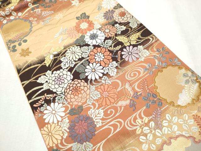 平和屋着物●六通柄袋帯 唐織 雪輪花蝶文 金糸 正絹 逸品 CABB0727hy