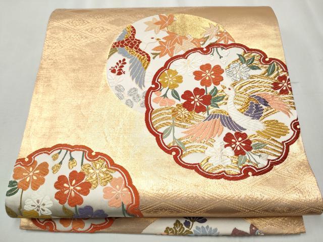 平和屋着物●六通柄袋帯 唐織 雪輪花鳥文 金銀糸 正絹 逸品 CABB0731hy
