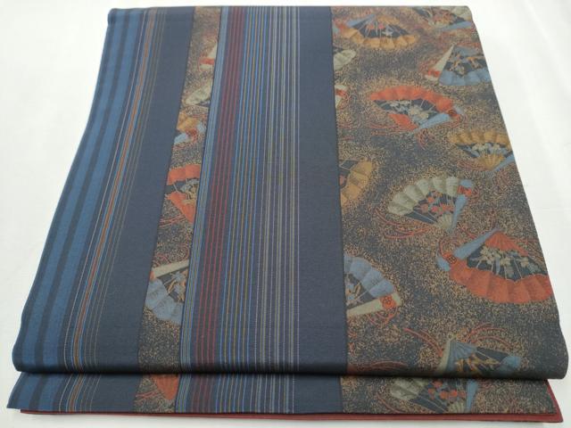 平和屋着物●全通柄袋帯　本場染大島紬地　桧扇花文　正絹　逸品　CABB0740hy 平和屋着物○全通柄袋帯 本場染大島紬地 桧扇花文 正絹