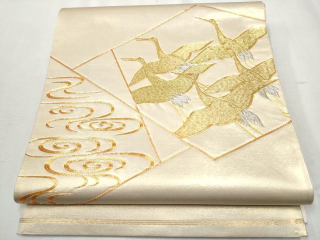 平和屋着物●西陣 川島織物 太鼓柄袋帯 総刺繍 駒刺繍 流水飛鶴文 金銀糸 正絹 逸品 CABB0744hy