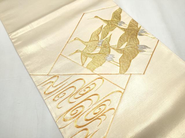 平和屋着物●西陣 川島織物 太鼓柄袋帯 総刺繍 駒刺繍 流水飛鶴文 金銀糸 正絹 逸品 CABB0744hy