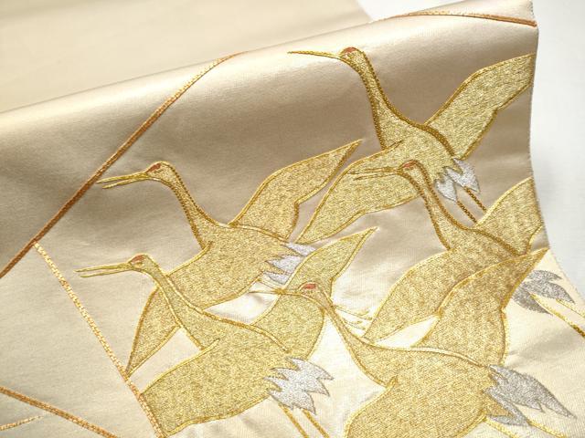 平和屋着物●西陣 川島織物 太鼓柄袋帯 総刺繍 駒刺繍 流水飛鶴文 金銀糸 正絹 逸品 CABB0744hy