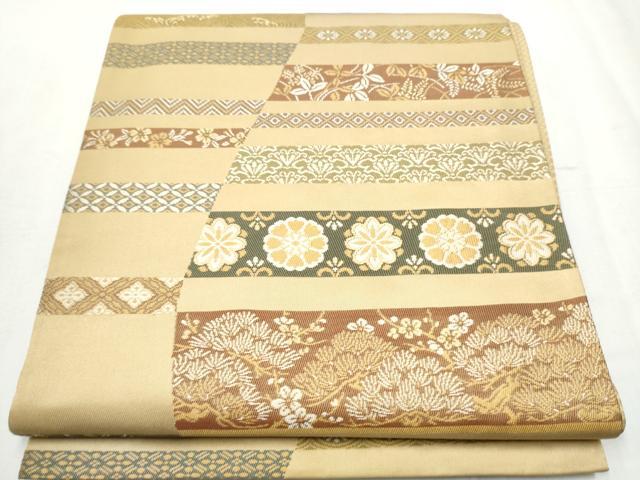 平和屋着物●六通柄袋帯　横段草花文　正絹　逸品　CABB0746hy 平和屋着物○六通柄袋帯 横段草花文 正絹 逸品 CABB0746hy