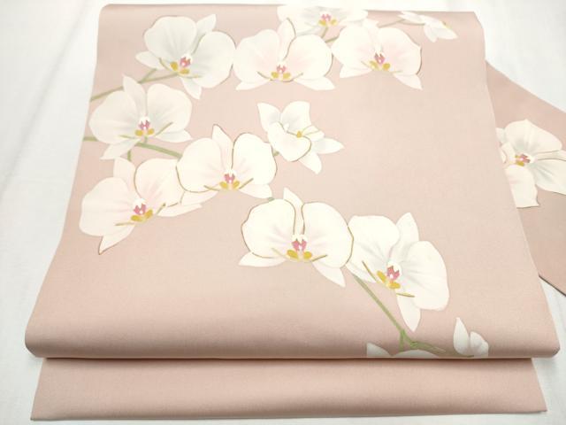 平和屋着物●塩瀬　九寸名古屋帯　胡蝶蘭　金彩　ますいわ屋扱い　正絹　逸品　CABB0778hy 平和屋着物○塩瀬 九寸名古屋帯 胡蝶蘭 金彩 ますいわ屋扱い