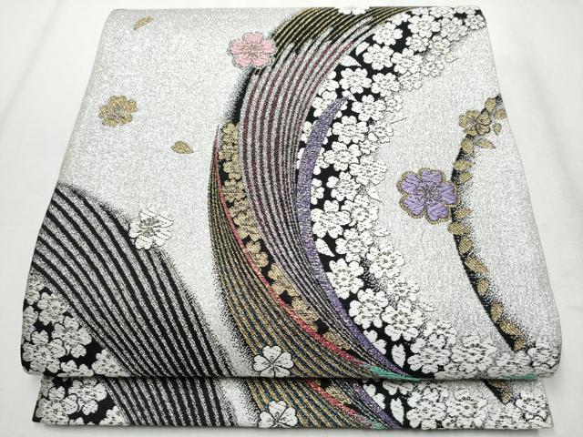 平和屋着物●六通柄袋帯　唐織　舞桜文　金銀糸　正絹　逸品　CABB0782hy 平和屋着物○六通柄袋帯 唐織 舞桜文 金銀糸 正絹 逸品