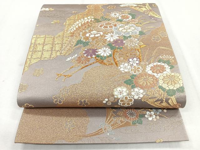 平和屋着物◎六通柄袋帯 唐織 道長花車文 金糸 正絹 逸品 CABB0839nb