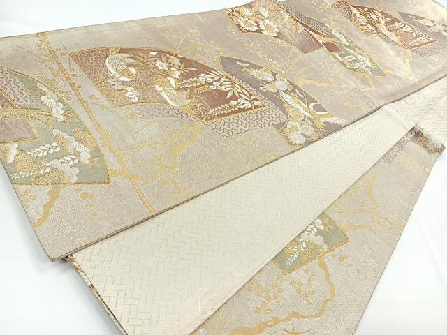 平和屋着物◎佐賀錦 六通柄袋帯 地紙鴛鴦花文 金糸 正絹 逸品 CABB0907nb