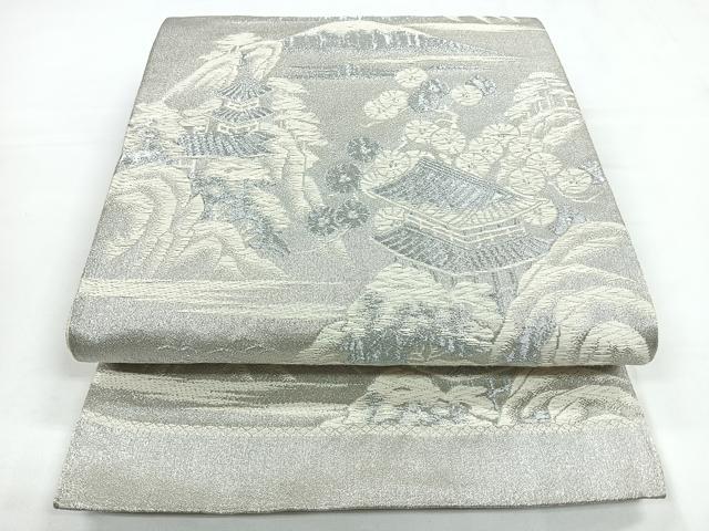 平和屋着物◎六通柄袋帯 唐織 風景文 銀糸 正絹 逸品 CABB1037nb
