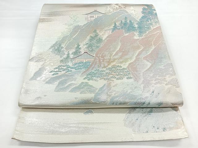 平和屋着物◎六通柄袋帯 風景文 銀糸 正絹 逸品 CABB1051nb