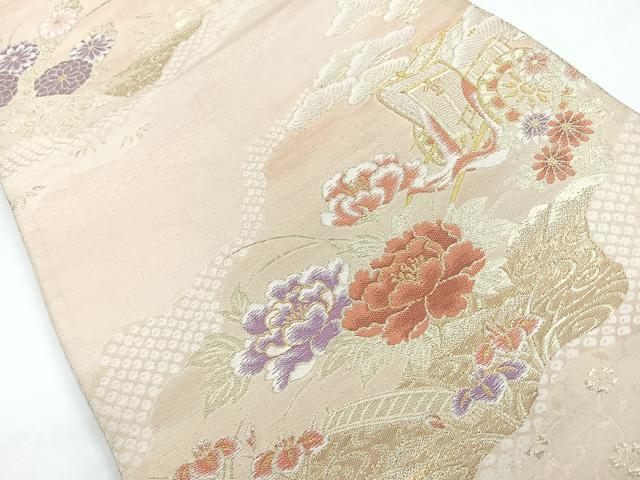 平和屋着物◎六通柄袋帯 唐織 御所車花文 金糸 正絹 逸品 CABB1072nb