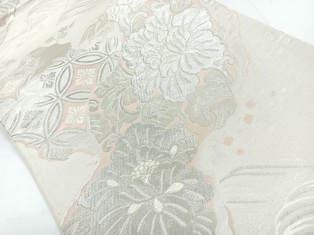 平和屋着物◎六通柄袋帯 草花文 銀糸 正絹 逸品 CABB1074nb