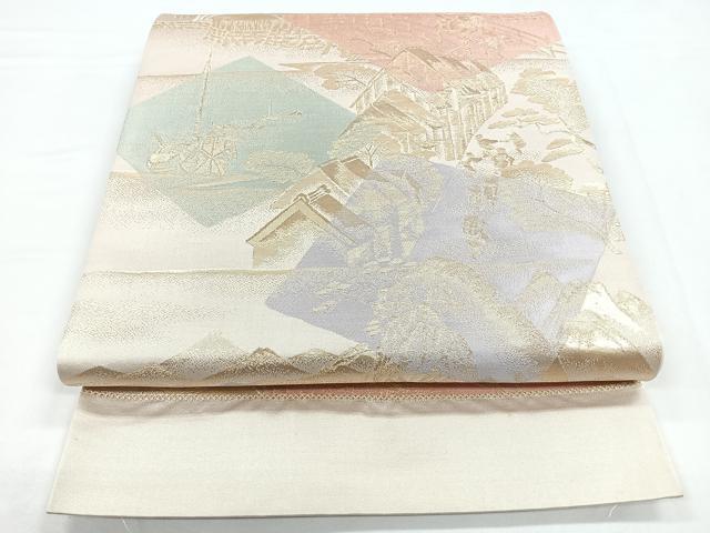 平和屋着物◎六通柄袋帯 風景文 金糸 正絹 逸品 CABB1086nb