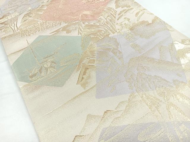 平和屋着物◎六通柄袋帯 風景文 金糸 正絹 逸品 CABB1086nb