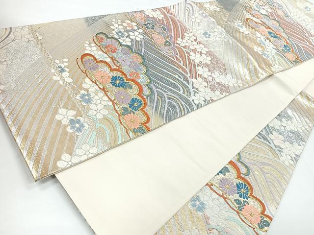 平和屋着物◎六通柄袋帯 唐織 流水枝松文 金銀糸 正絹 逸品 CABB1093nb